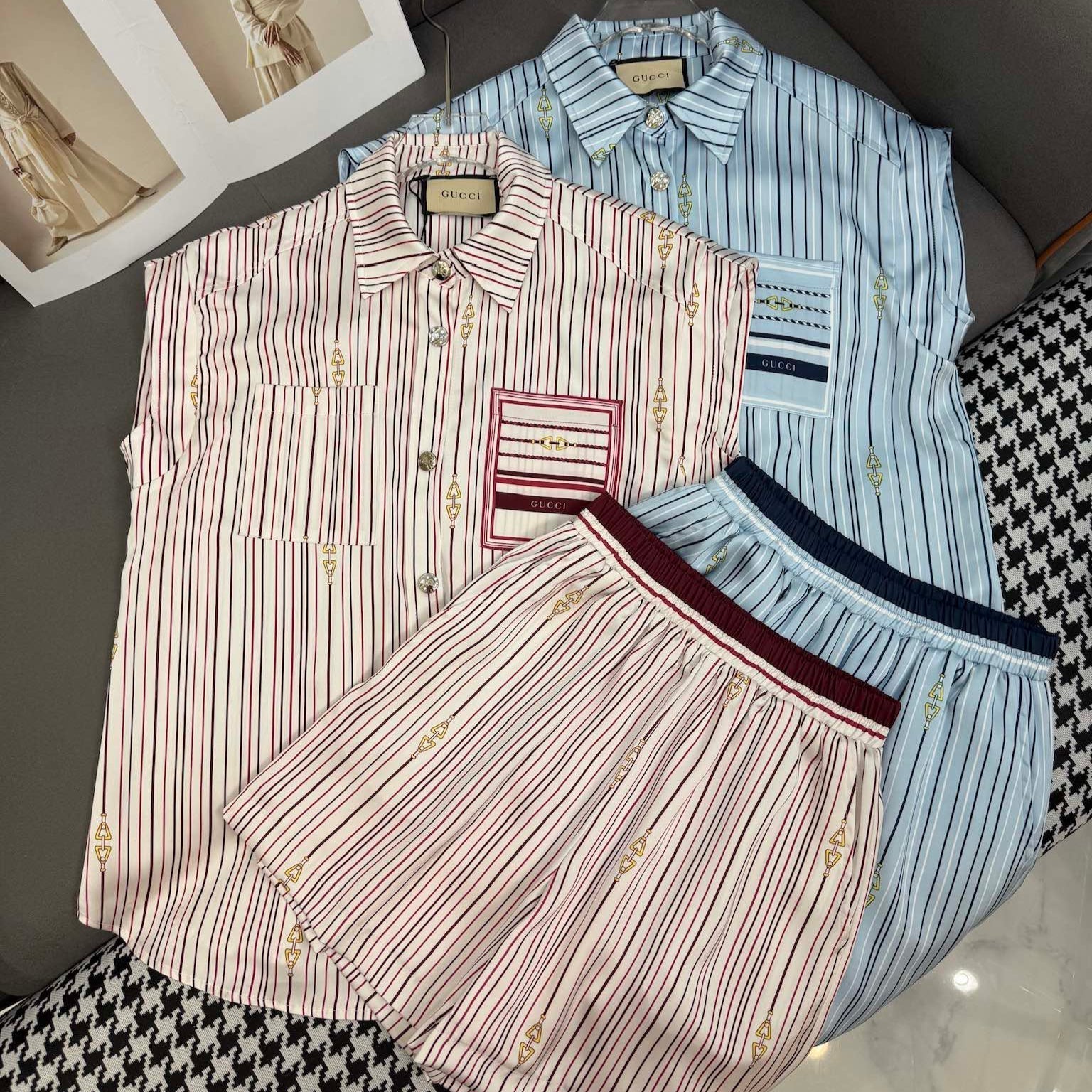 GUCCI GUCC SHIRT JACKET AND SHORTS SET 25S IN ACETATE 266681