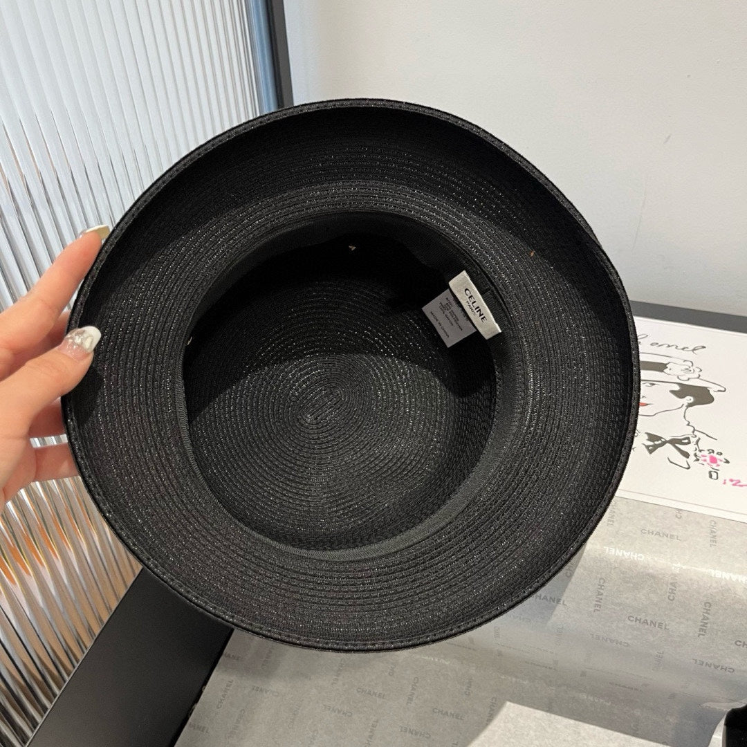 CELINE SMALL BRIM HAT MODEL 650349 IN BLACK WOVEN STRAW
