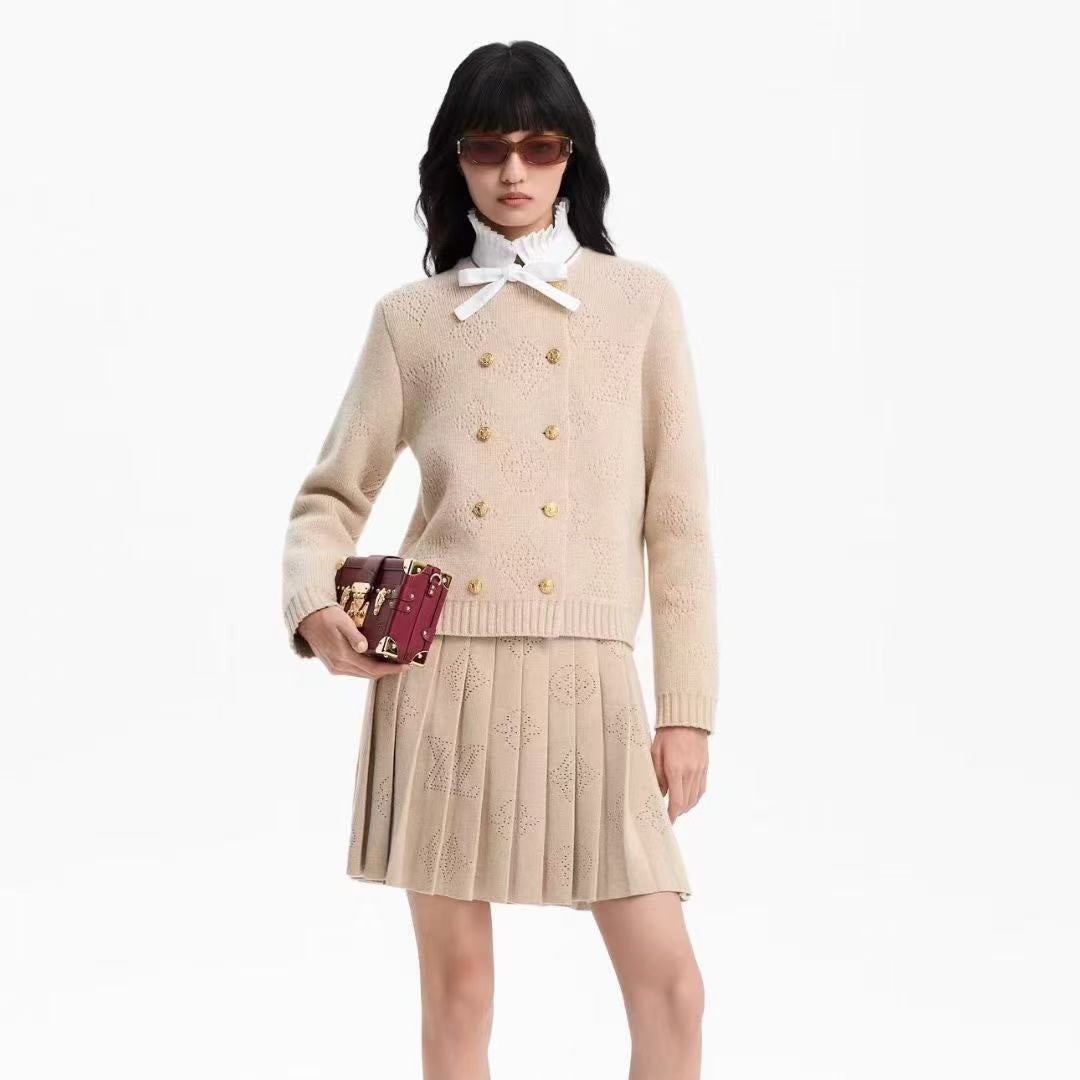 LOUIS VUITTON LV 25S KNIT CARDIGAN AND PLEATED KNIT MINI SKIRT SET 0108