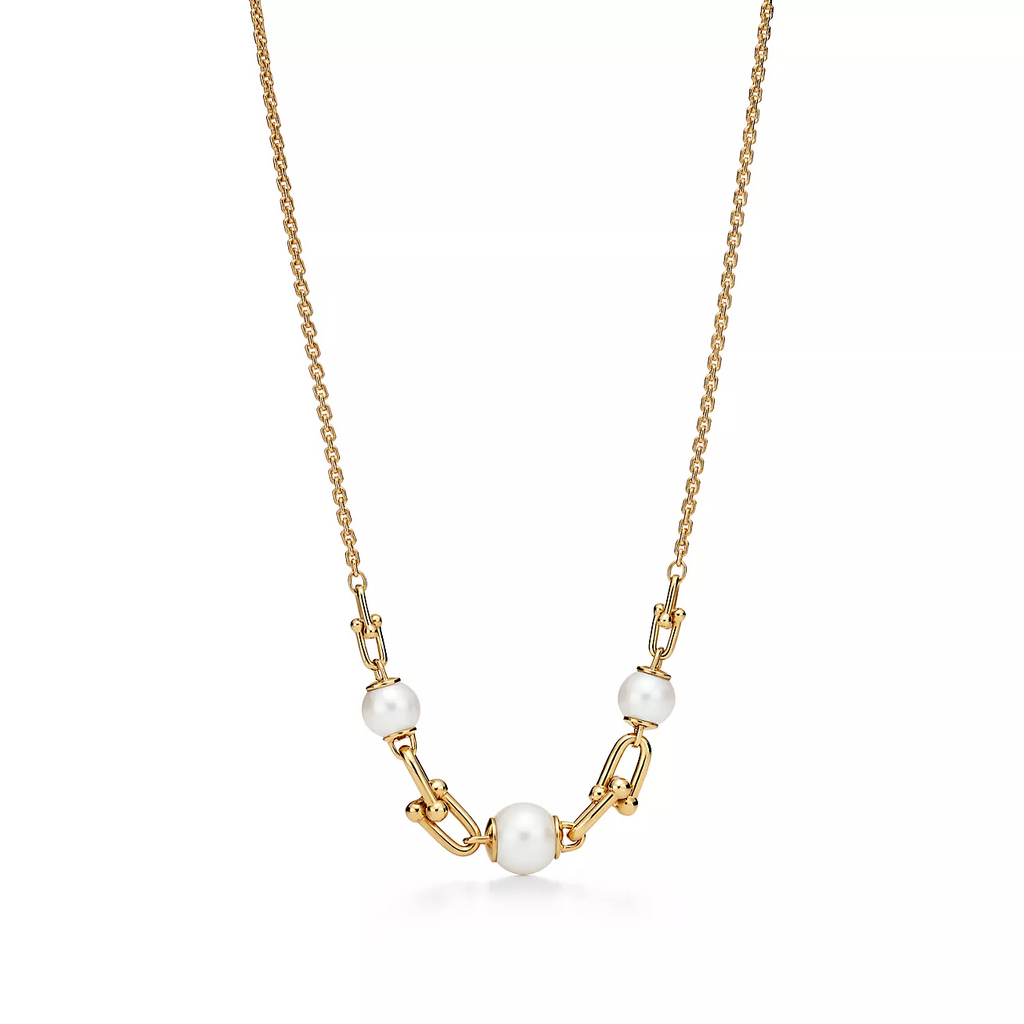 TIFFANY LINK NECKLACE GOLD WITH FRESHWATER PEARLS