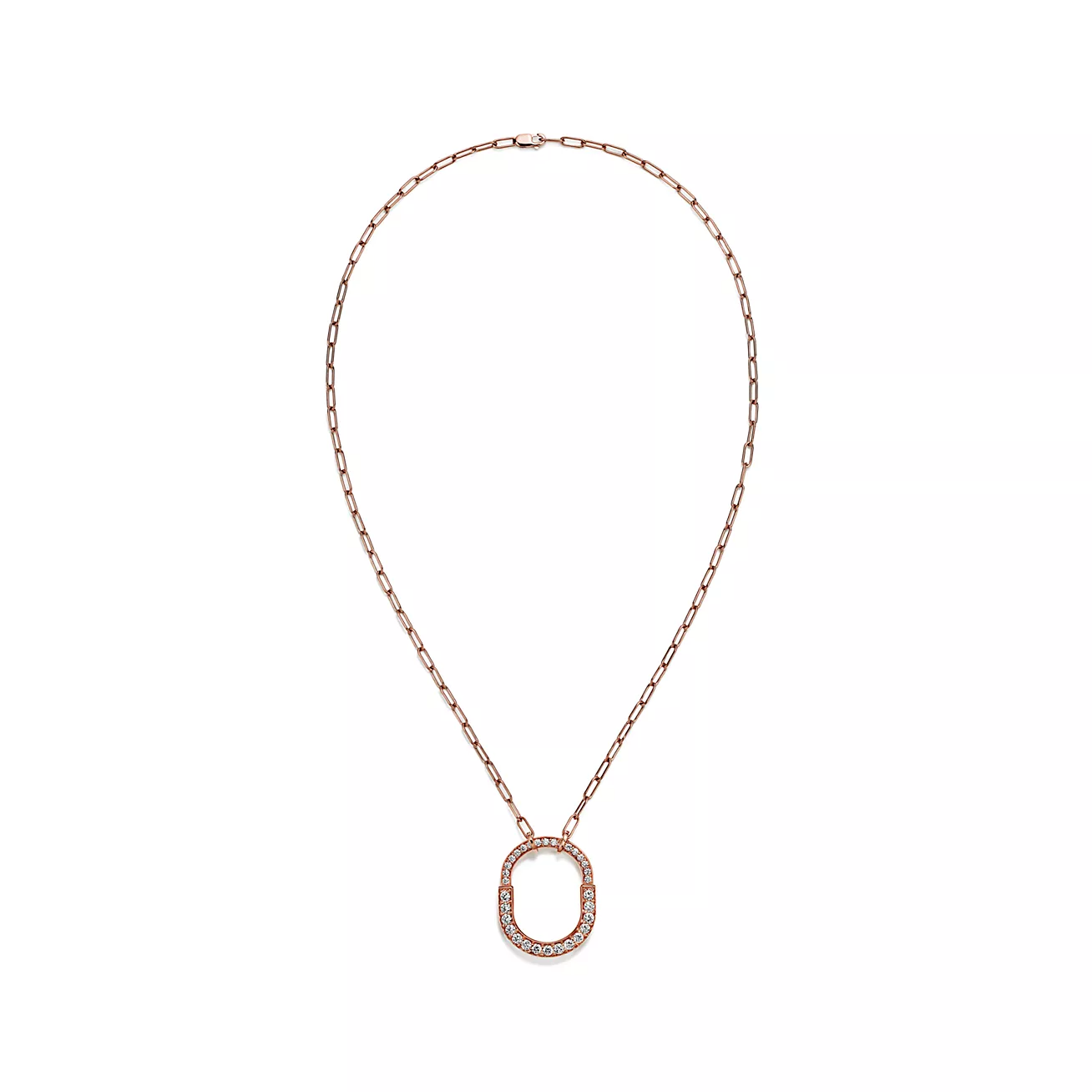 TIFFANY LOCK NECKLACE MEDIUM PENDANT PINK GOLD PAVED DIAMONDS