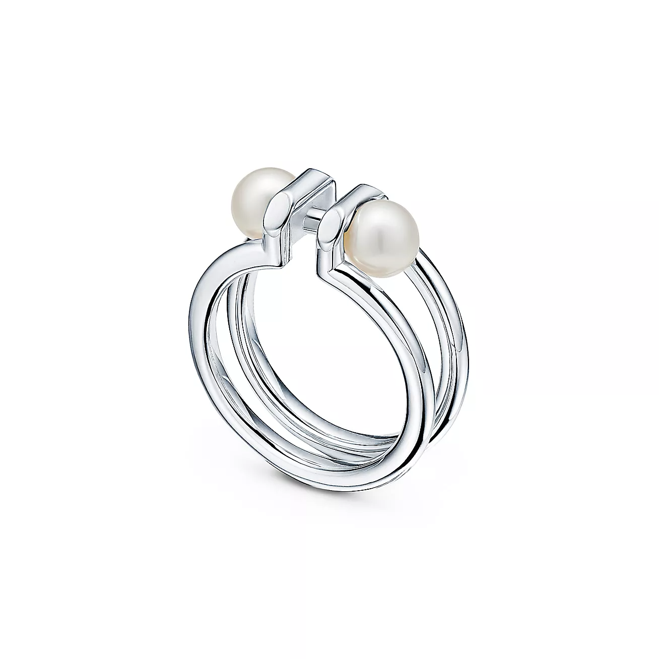TIFFANY DOUBLE PEARL SILVER RING