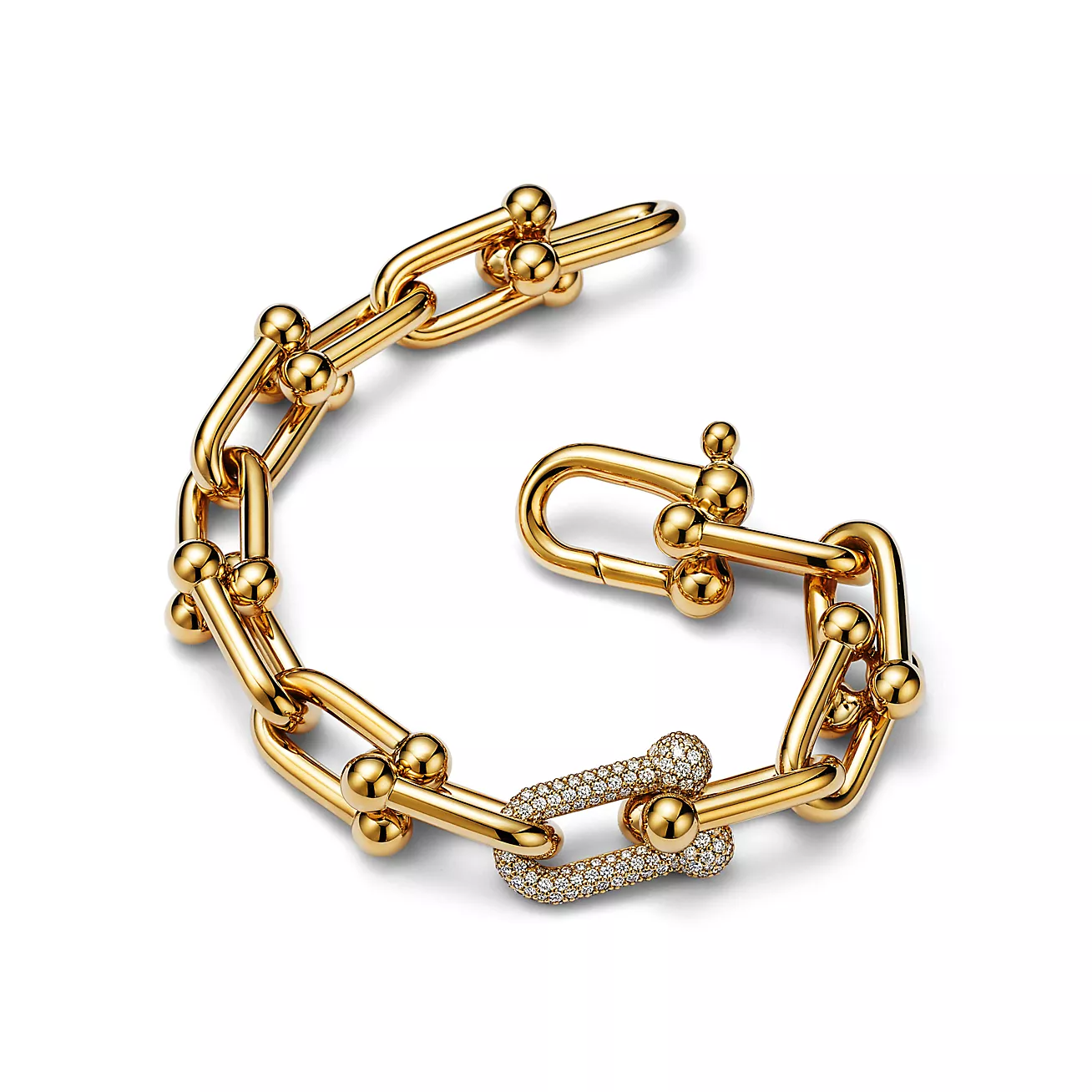 TIFFANY HARDWEAR LARGE LINK GOLD DIAMOND BRACELET
