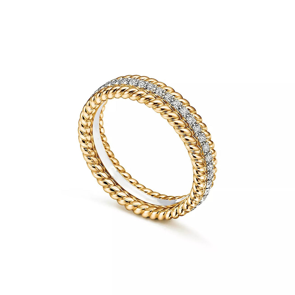 TIFFANY ROPE TWO-ROW GOLD DIAMOND RING