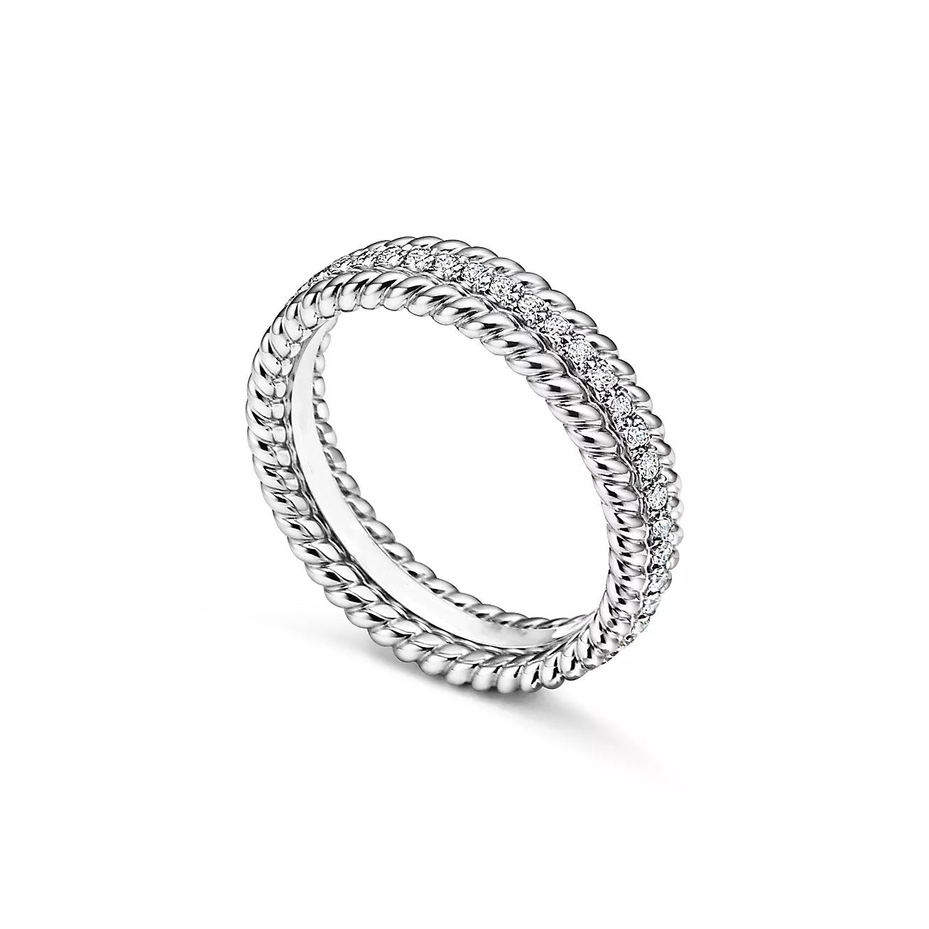 TIFFANY ROPE TWO-ROW SILVER DIAMOND RING