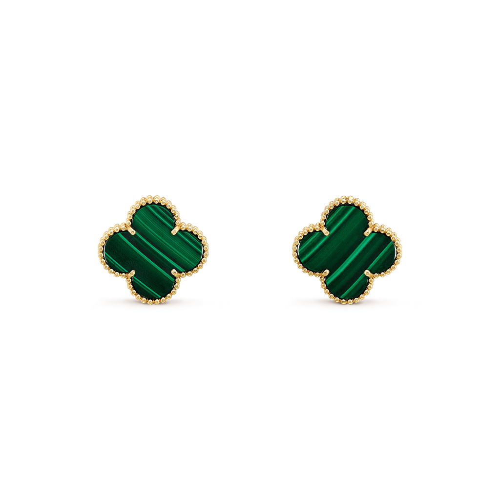 Van Cleef & Arpels CLOVER MINI MALACHITE GOLD EARRINGS