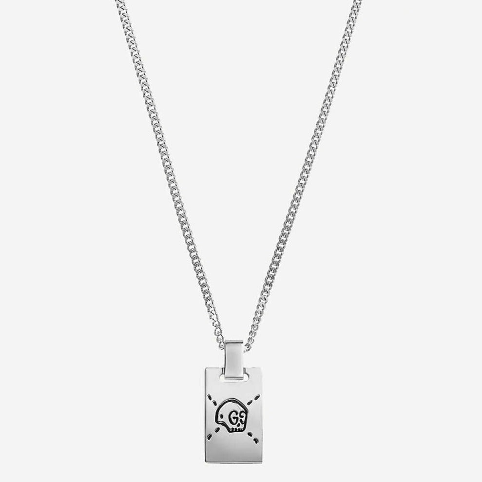 GUCCI GHOST STERLING SILVER SKULL NECKLACE