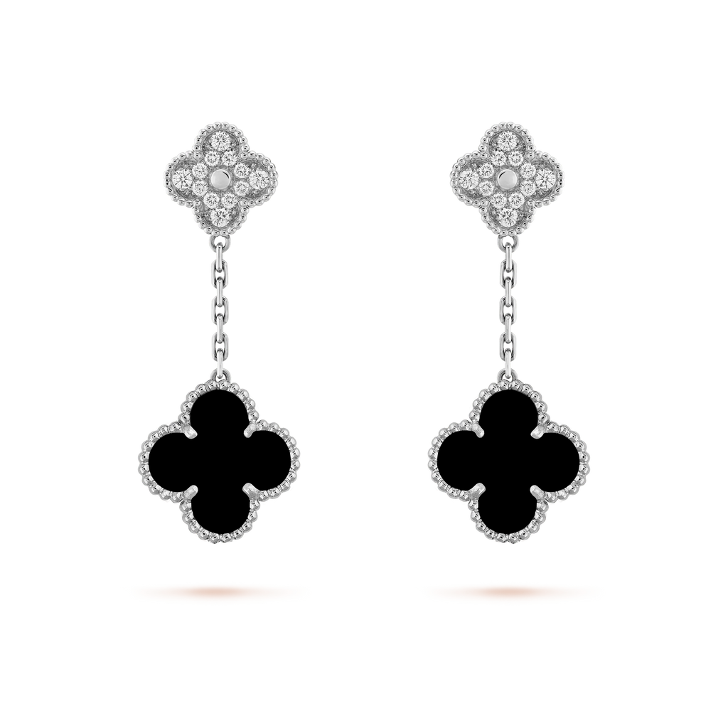 Van Cleef & Arpels CLOVER DIAMOND AND ONYX EARRINGS