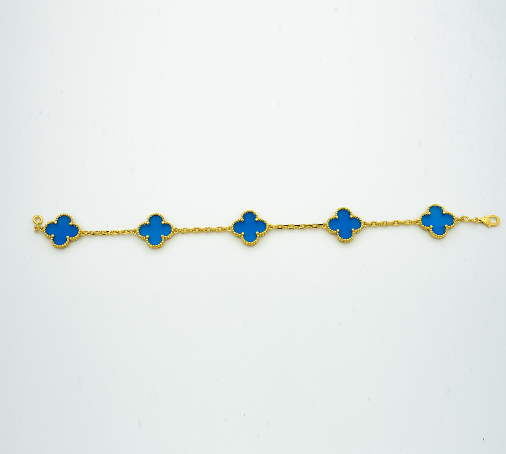 Van Cleef & Arpels CLOVER BRACELET 5 MOTIFS BLUE AGATE