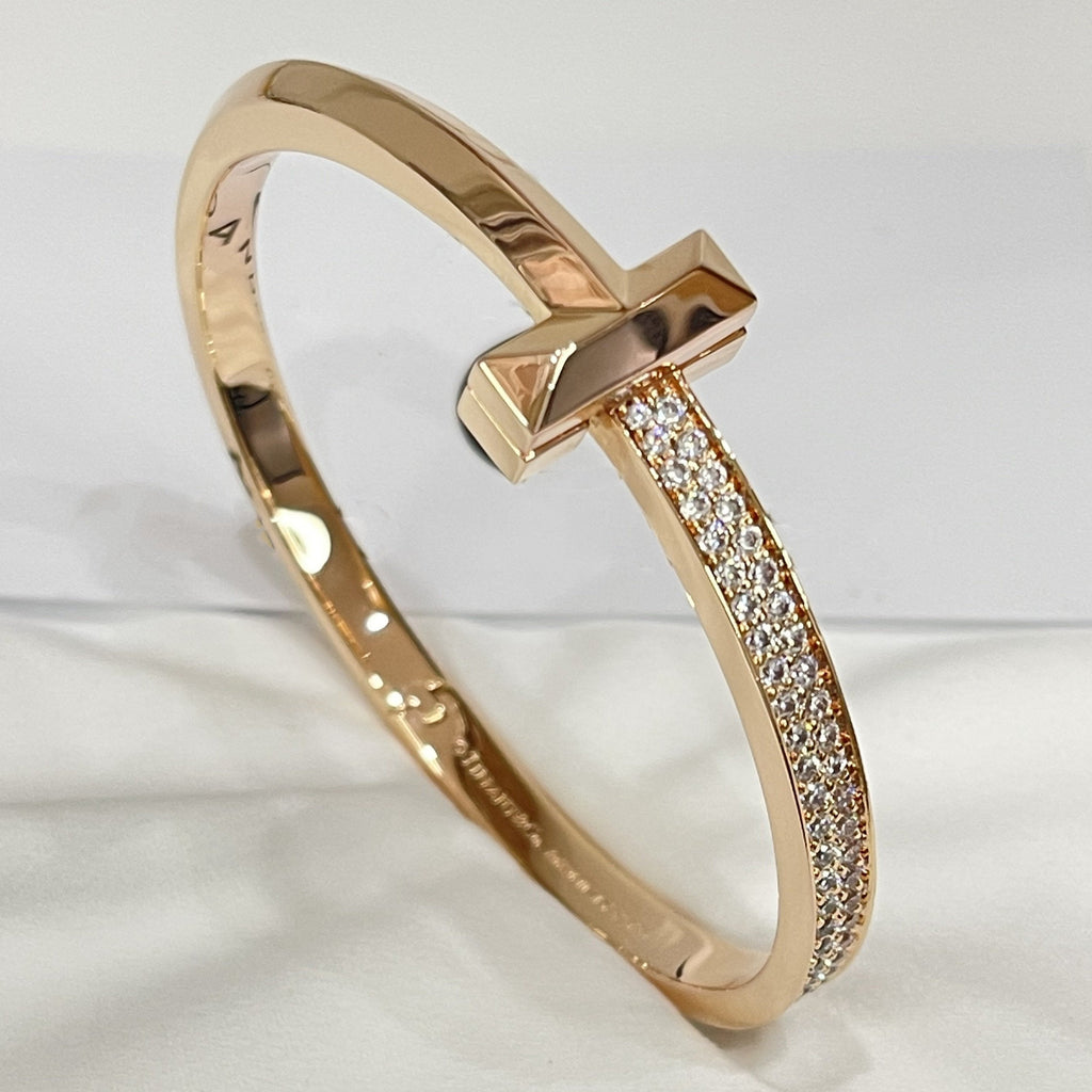 TIFFANY WIDE DIAMONDS HINGED BANGLE PINK GOLD