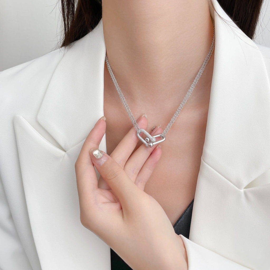 TIFFANY HARDWEAR DIAMOND PEDANT DOUBLE CHAIN NECKLACE
