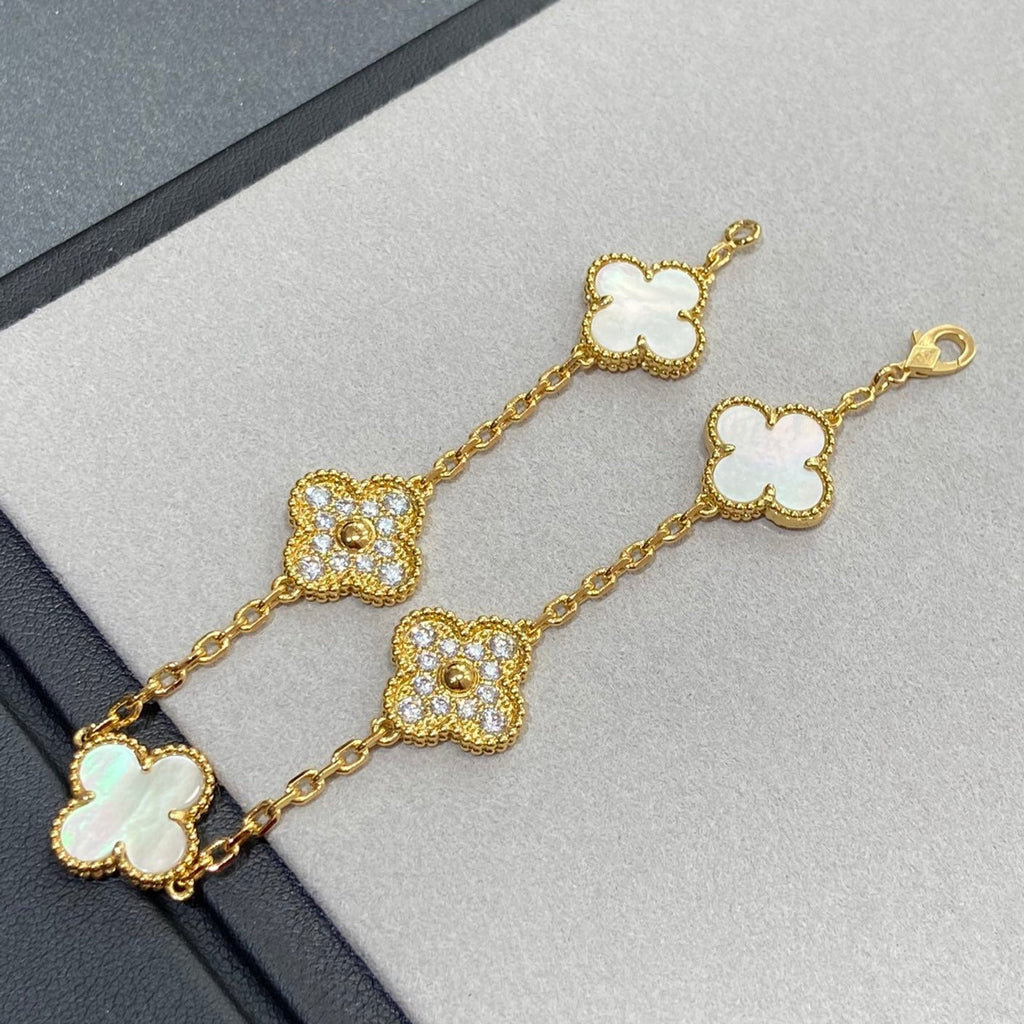 Van Cleef & Arpels CLOVER BRACELET 5 MOTIF WHITE MOP DIAMOND
