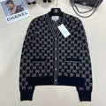 GUCCI V-Neck Long Sleeve Cardigan Black Beige Monogram