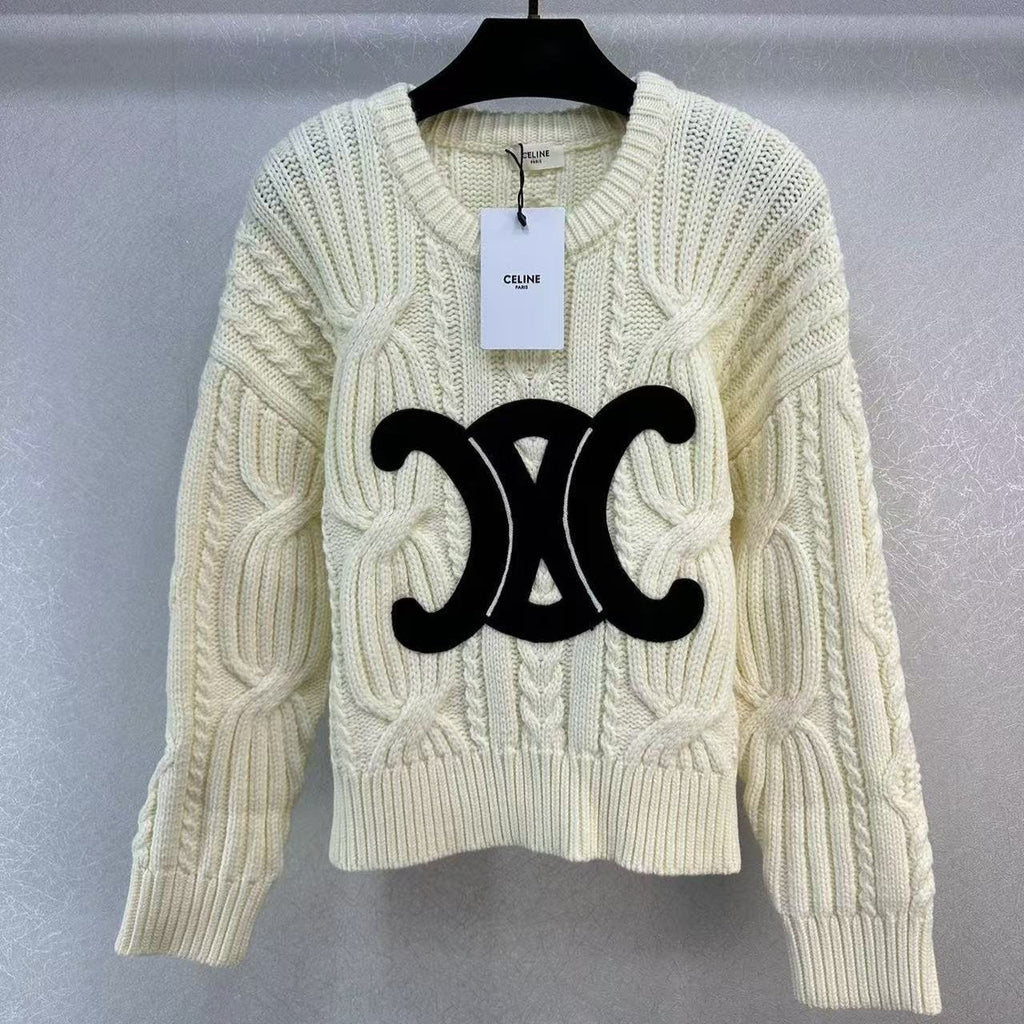 CELINE Celin Black Triomphe Cream Sweater