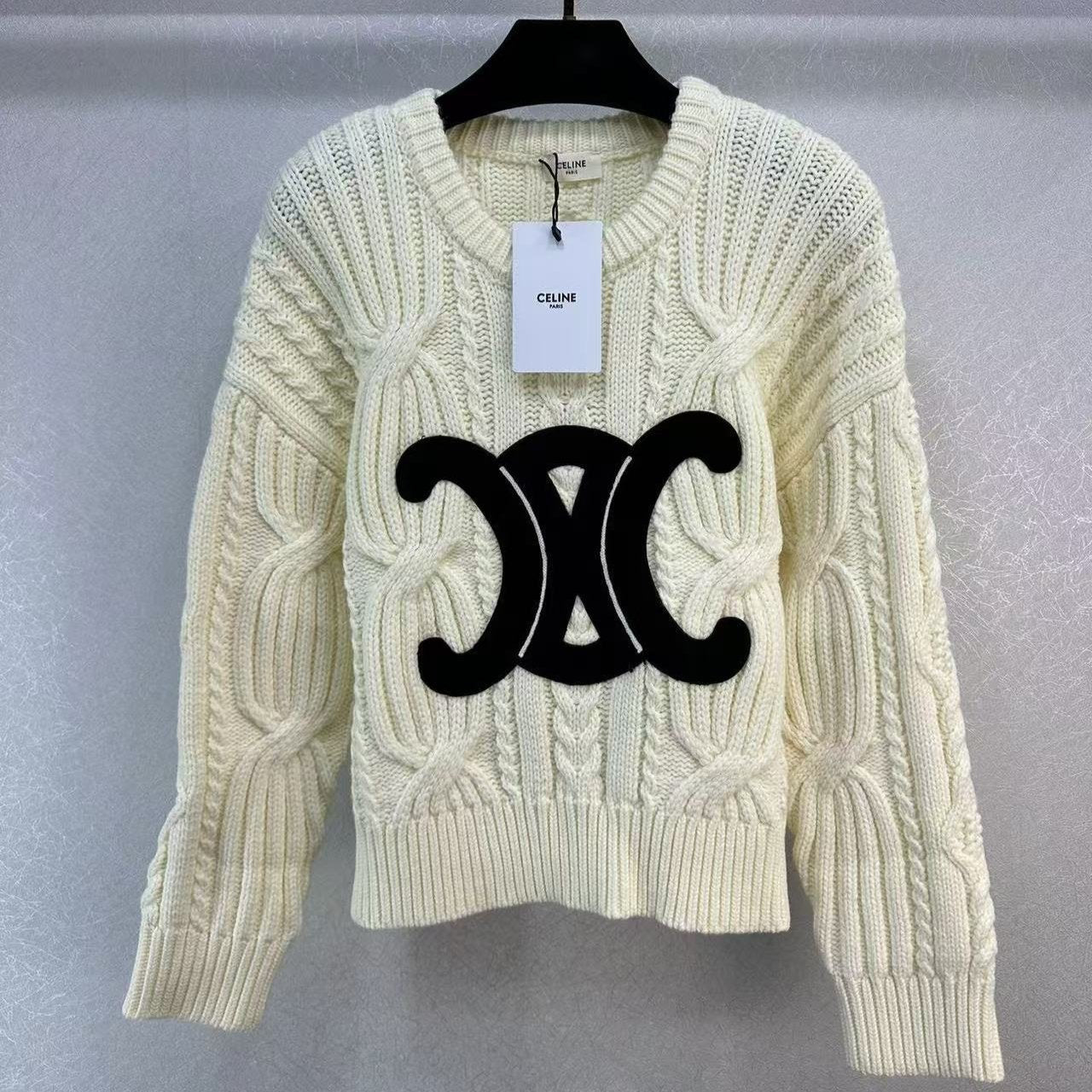 CELINE Celin Black Triomphe Cream Sweater