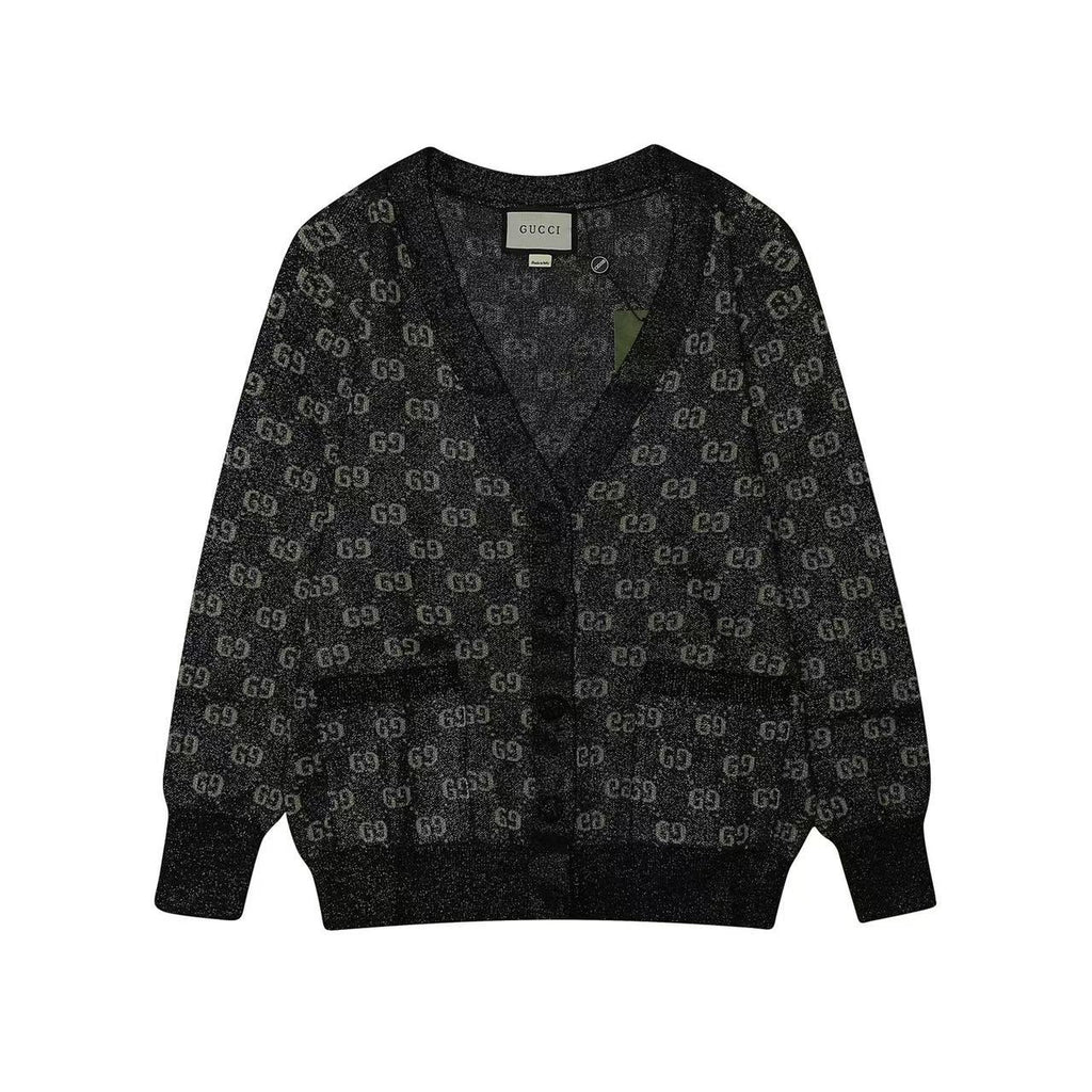 GUCCI Cardigan V-Neck Monogram Black Jacquard