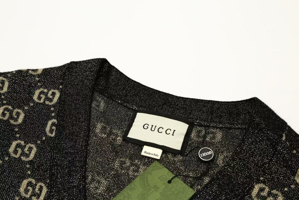 GUCCI Cardigan V-Neck Monogram Black Jacquard