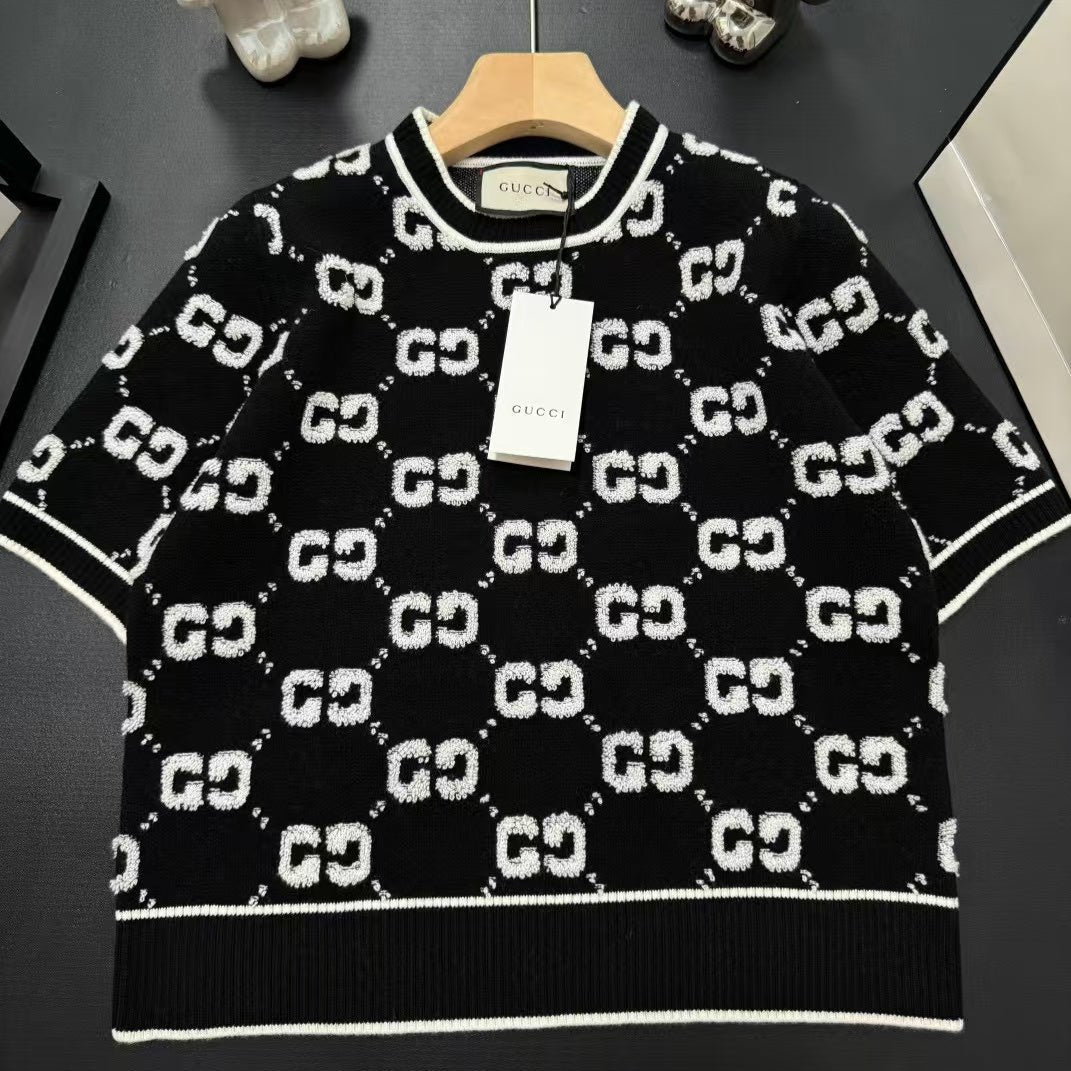 GUCCI Short Sleeve Sweater BLack Jacquard