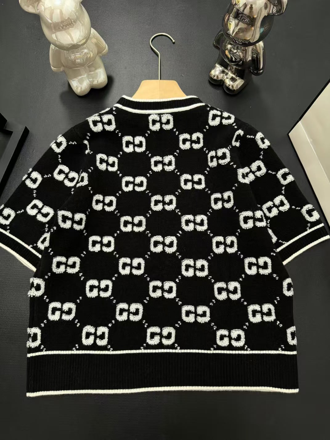 GUCCI Short Sleeve Sweater BLack Jacquard