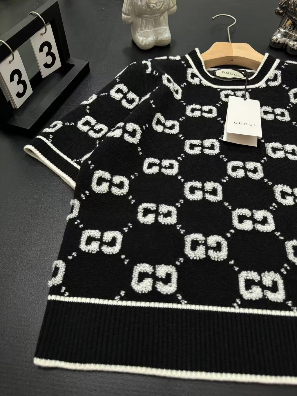 GUCCI Short Sleeve Sweater BLack Jacquard