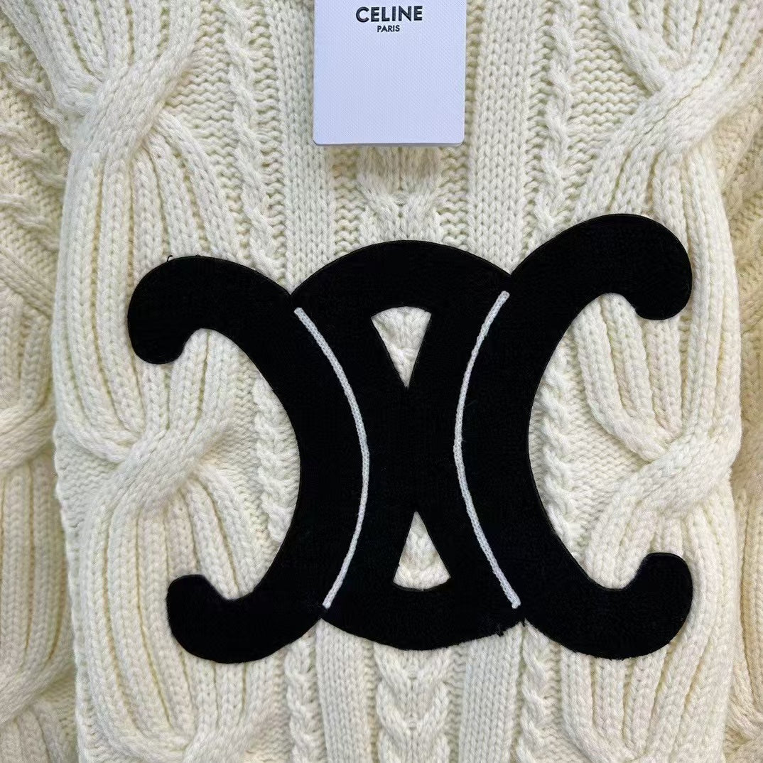 CELINE Celin Black Triomphe Cream Sweater
