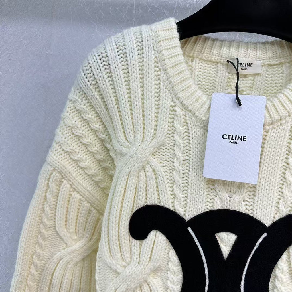 CELINE Celin Black Triomphe Cream Sweater