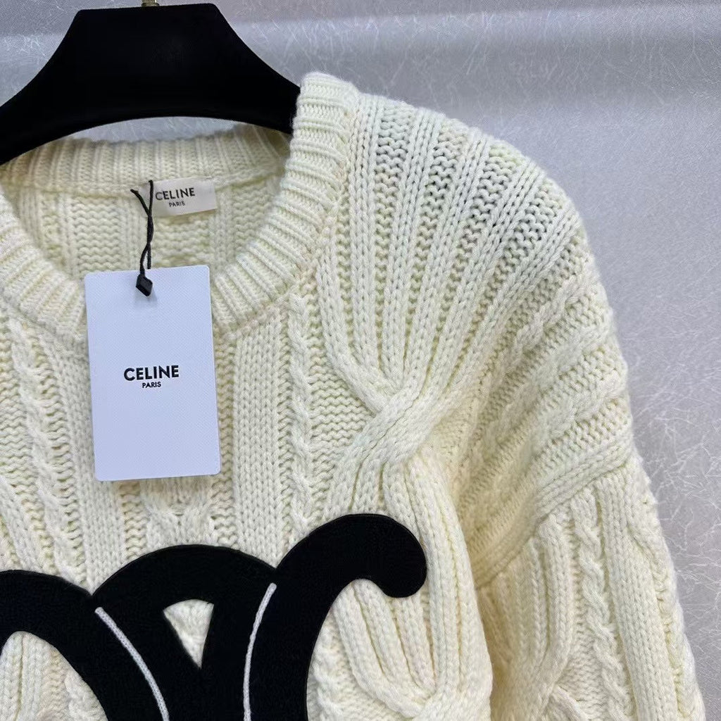 CELINE Celin Black Triomphe Cream Sweater
