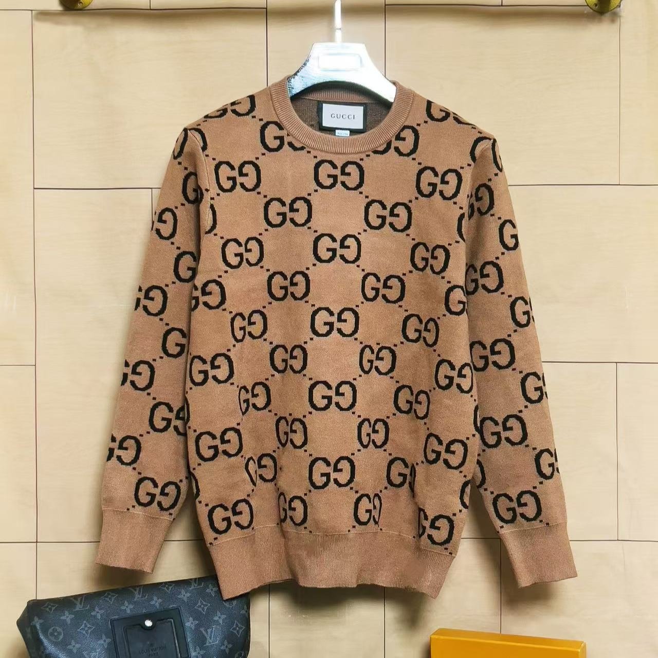 GUCCI Camel/Wool Jumper Black Monogram