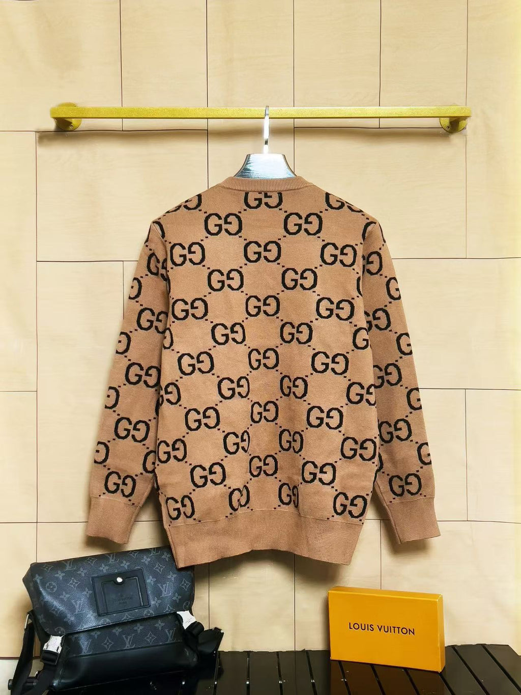 GUCCI Camel/Wool Jumper Black Monogram