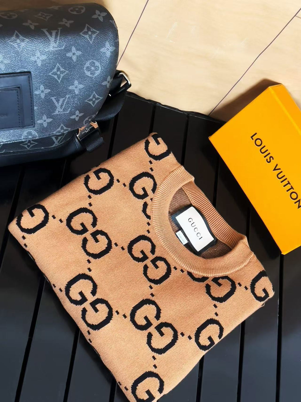 GUCCI Camel/Wool Jumper Black Monogram