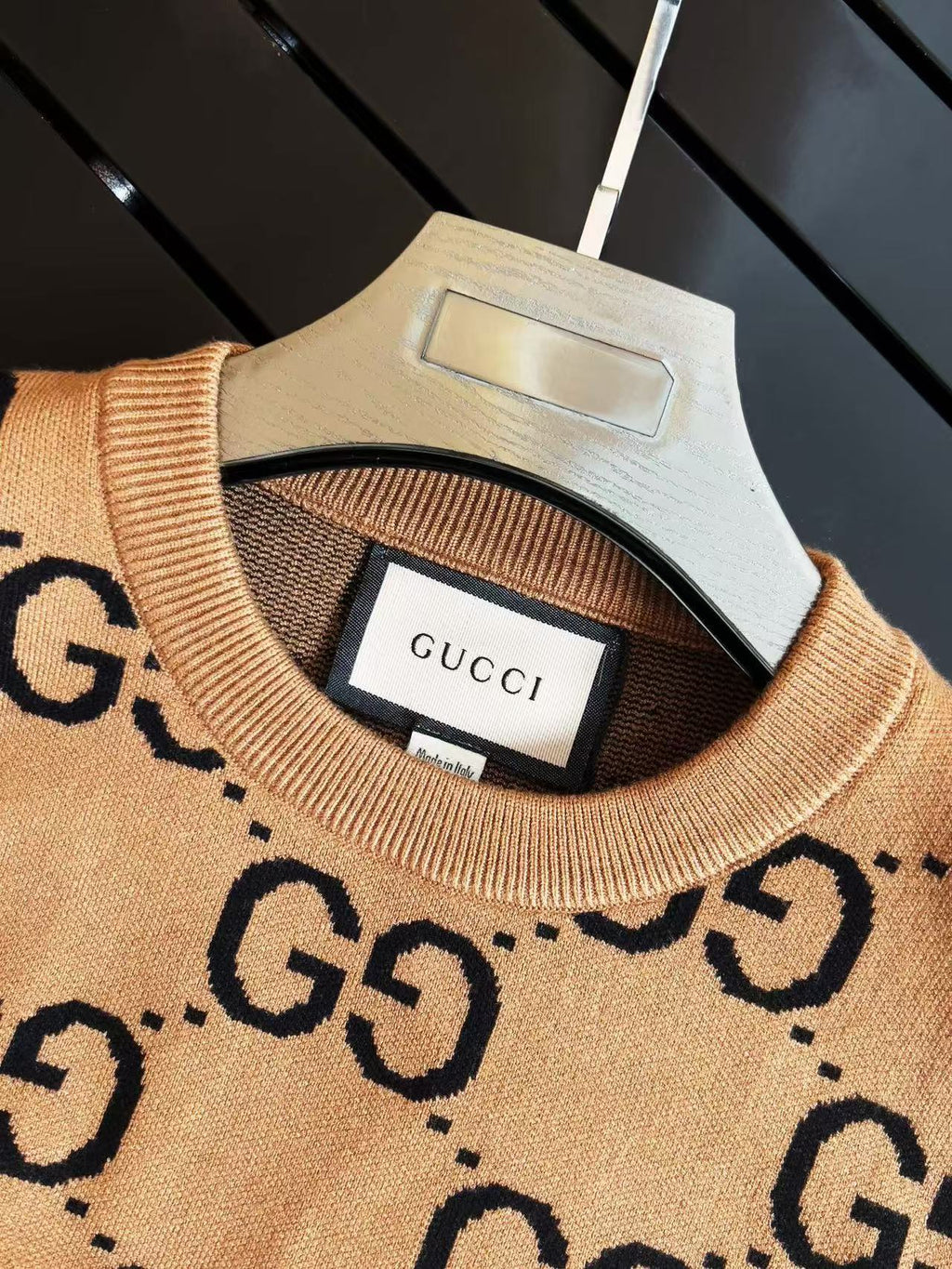 GUCCI Camel/Wool Jumper Black Monogram