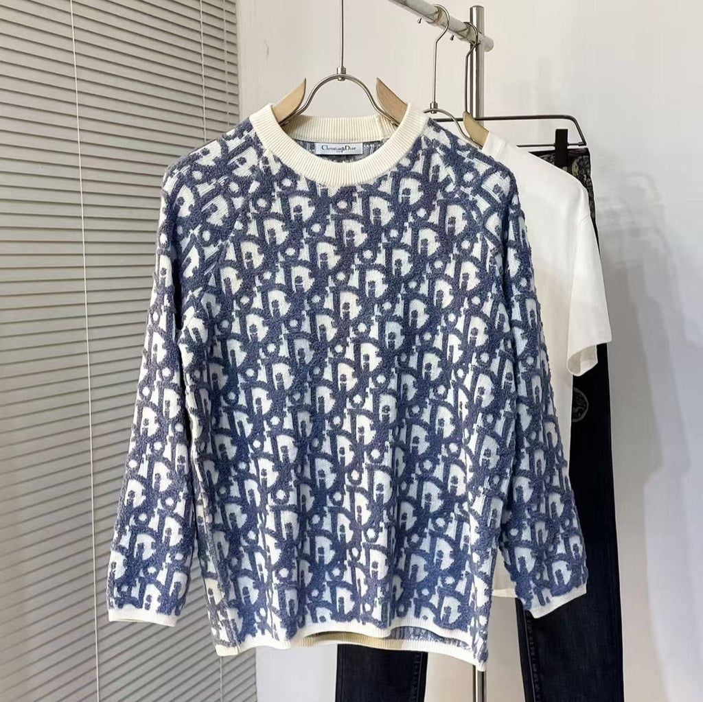 GUCCI CD Oblique Sweater White Blue Wool