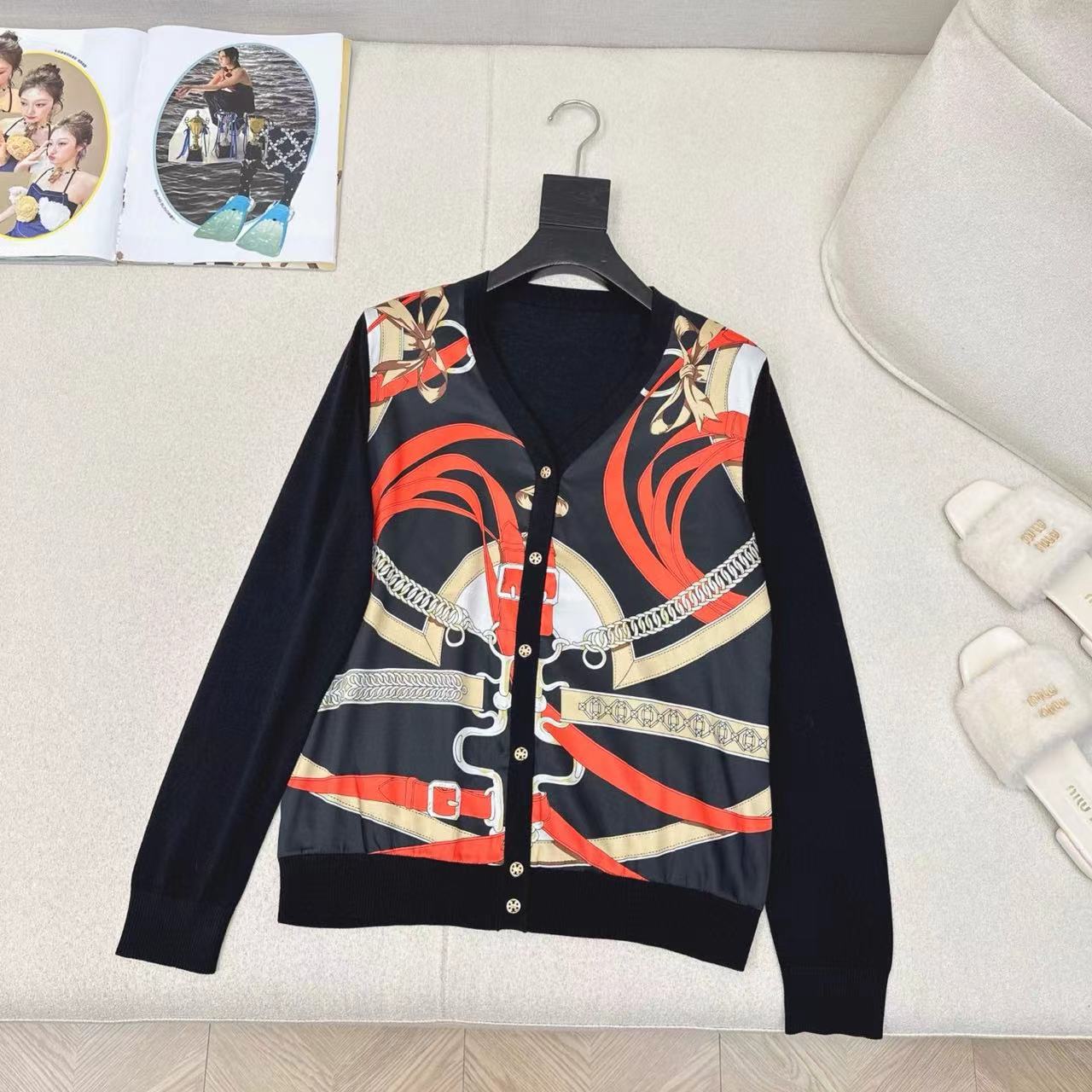 HERMES 25S Cardigan Tencel Knit Fabric with Rayon Fabric
