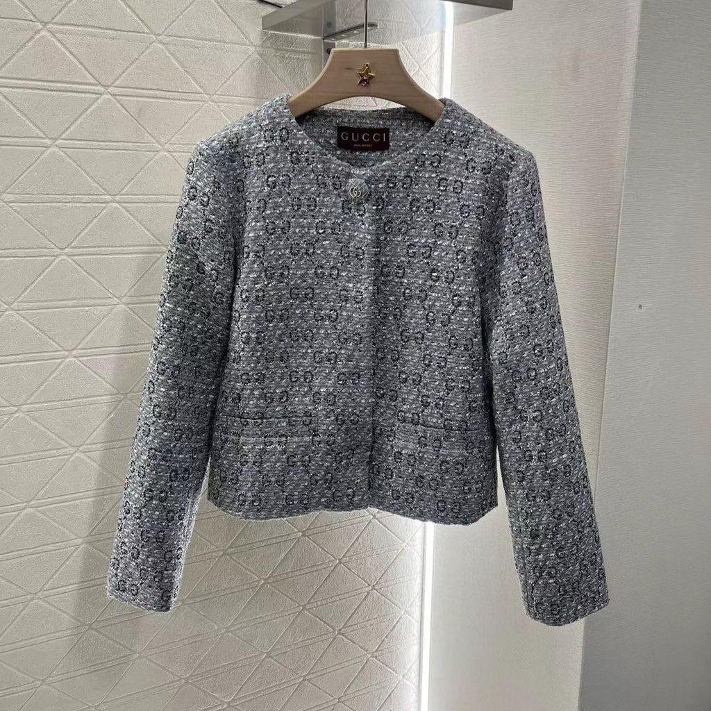 GUCCI Coat Grey Tweed Coat