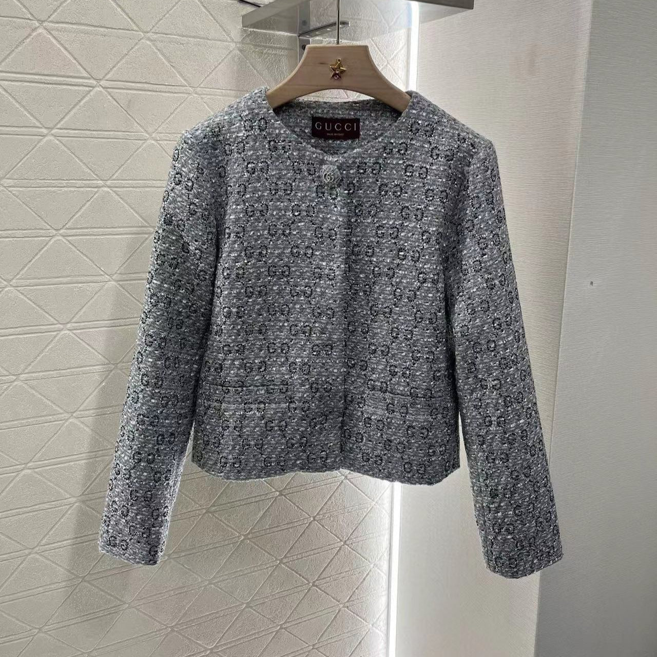 GUCCI Coat Grey Tweed Coat