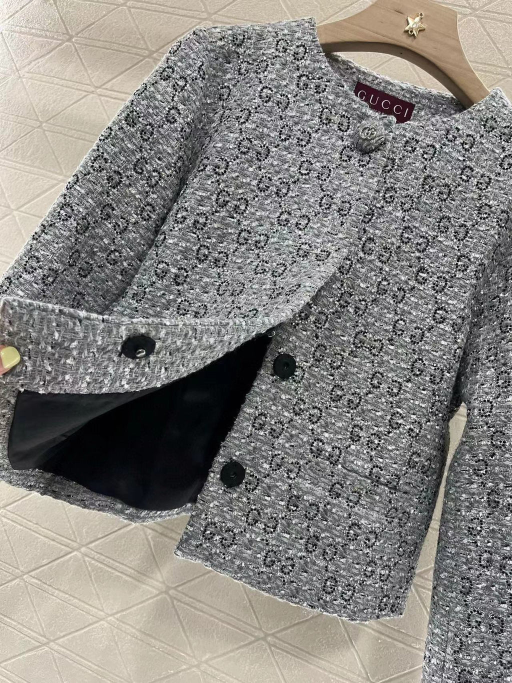 GUCCI Coat Grey Tweed Coat