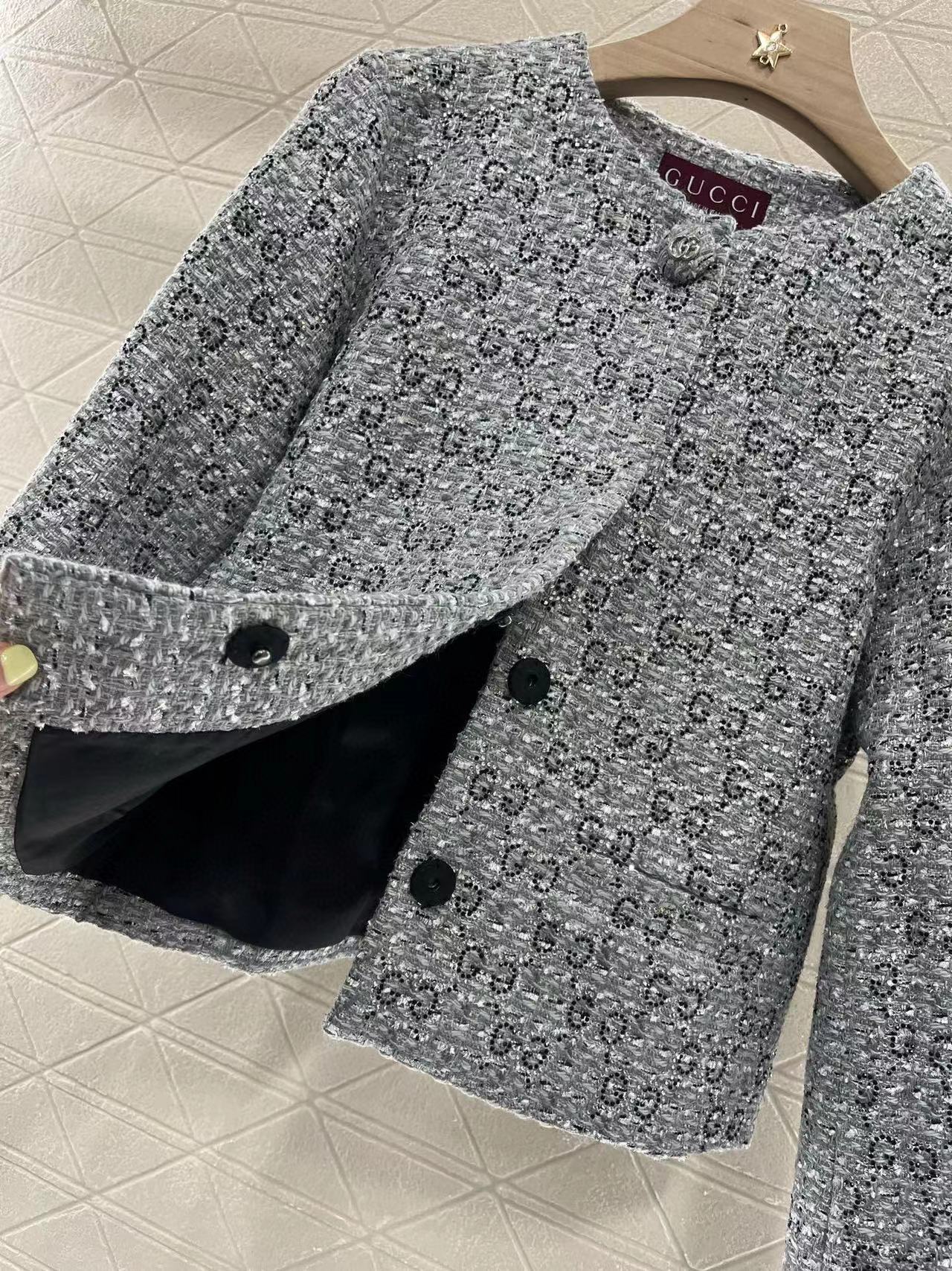 GUCCI Coat Grey Tweed Coat