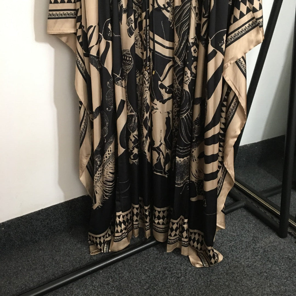 Zimmermann Lllustration Otto Gown Black Beige in Viscose Silk