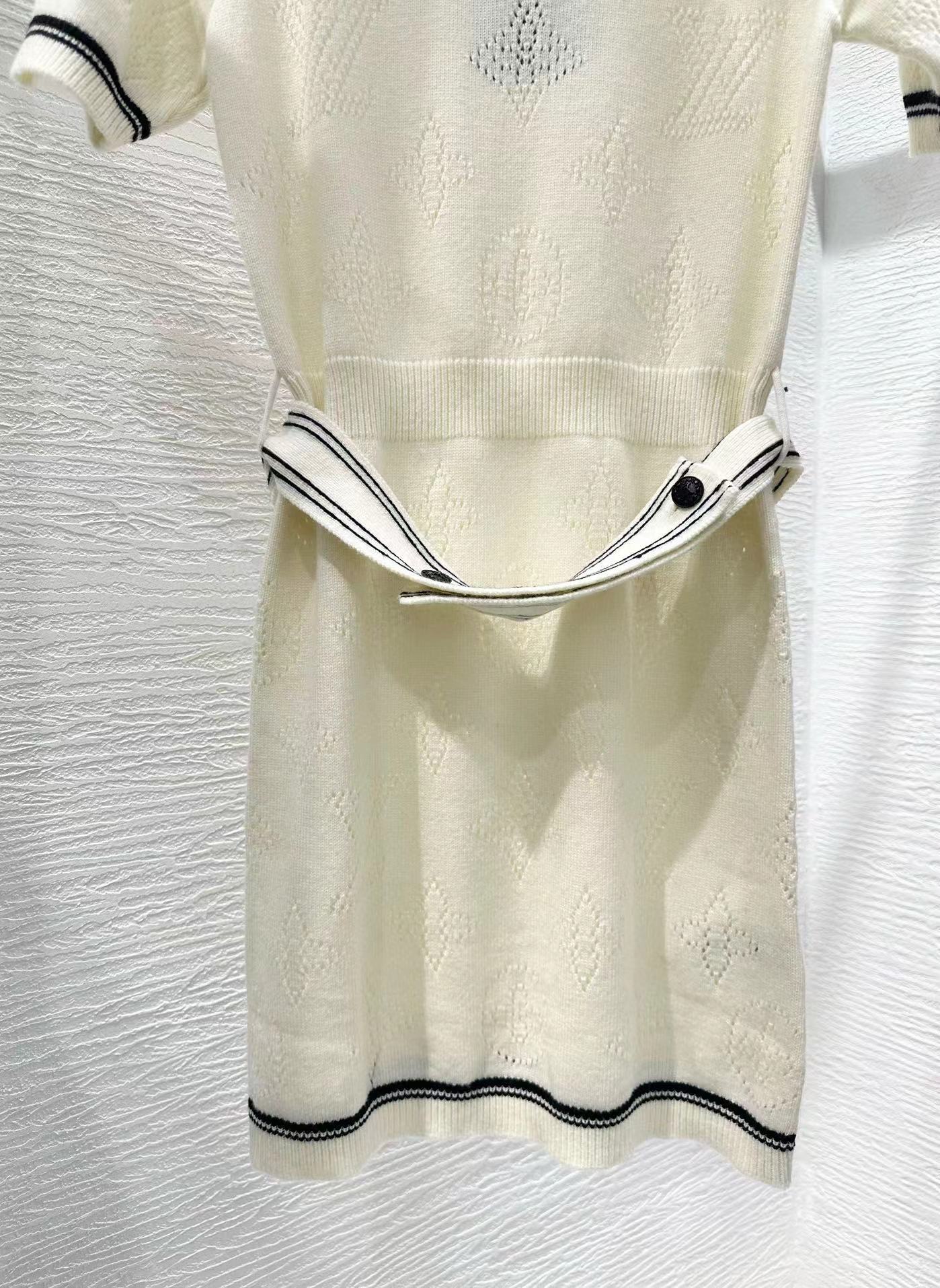 LOUIS VUITTON Stripe Accent Knit Polo Dress White Black Wool And Cashmere