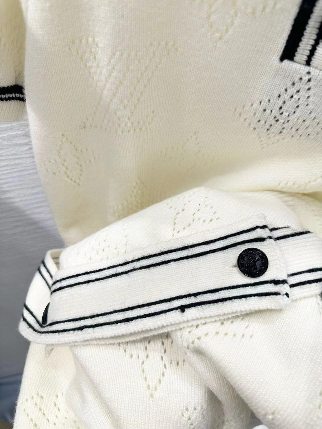 LOUIS VUITTON Stripe Accent Knit Polo Dress White Black Wool And Cashmere