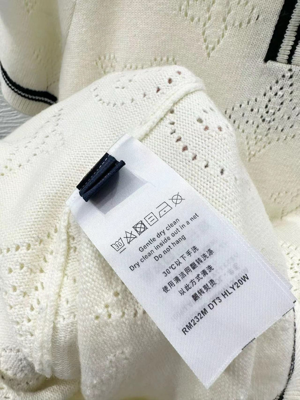 LOUIS VUITTON Stripe Accent Knit Polo Dress White Black Wool And Cashmere