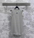 CELINE Triomphe Striped Mini Dress Black White Crocheted Cotton
