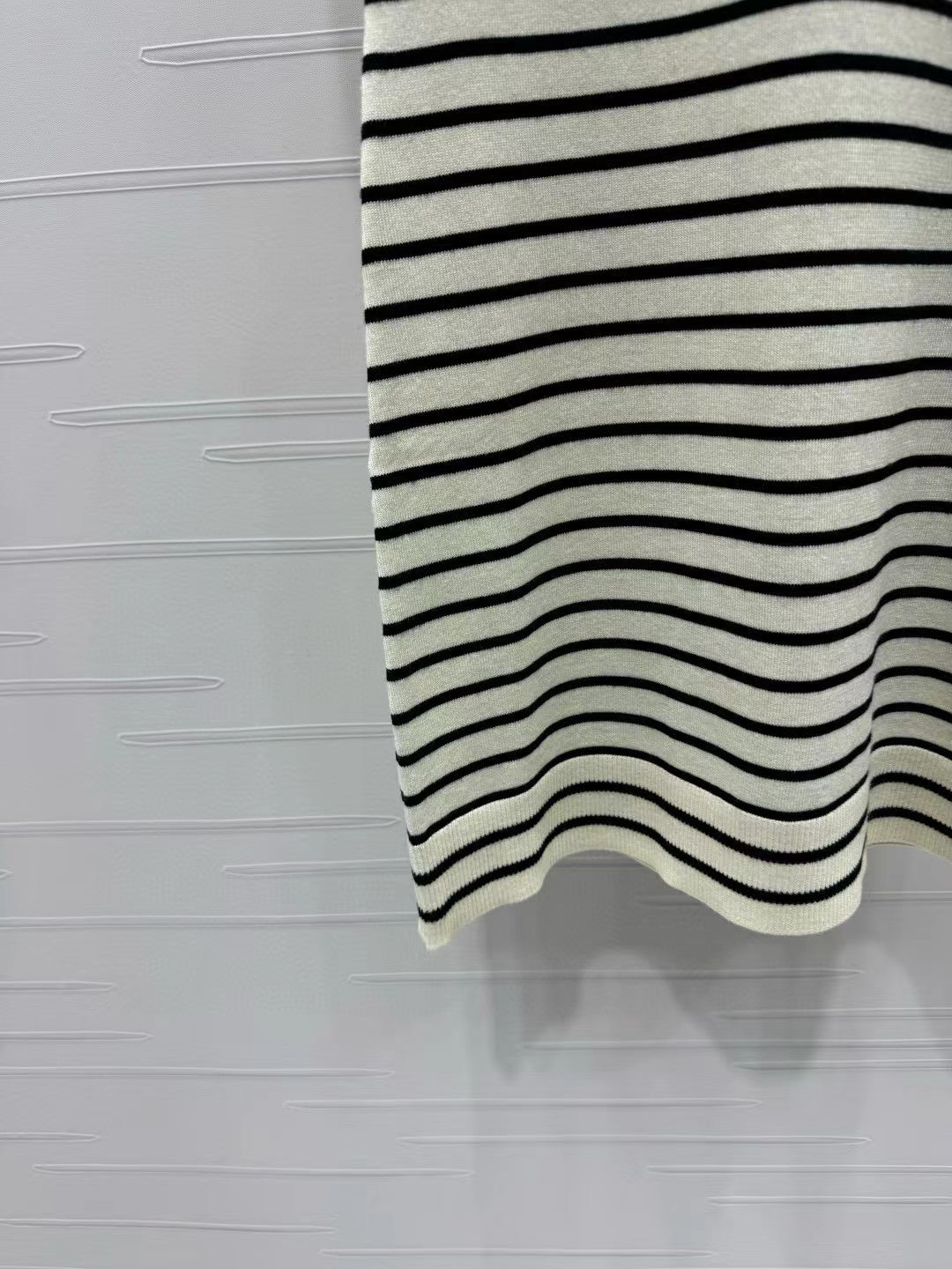 CELINE Triomphe Striped Mini Dress Black White Crocheted Cotton