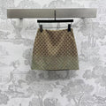 GUCCI Brown Mix Light Green Canvas Mini Skirt With Embroidery
