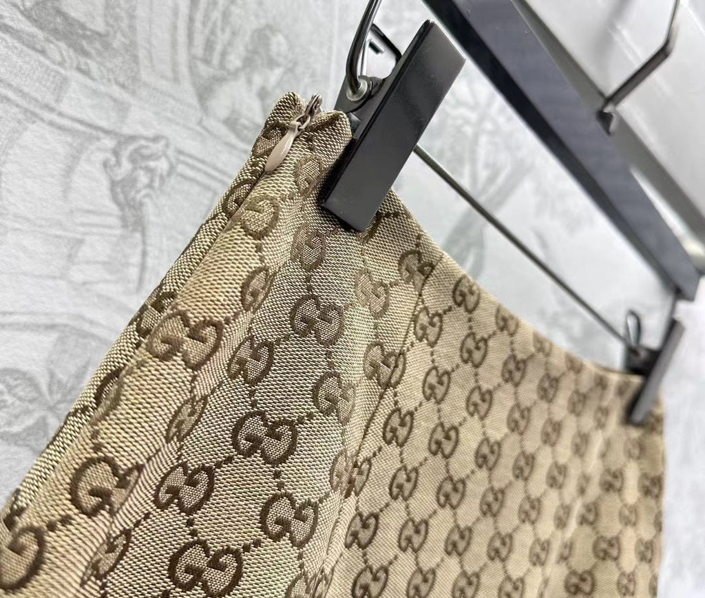 GUCCI Brown Mix Light Green Canvas Mini Skirt With Embroidery