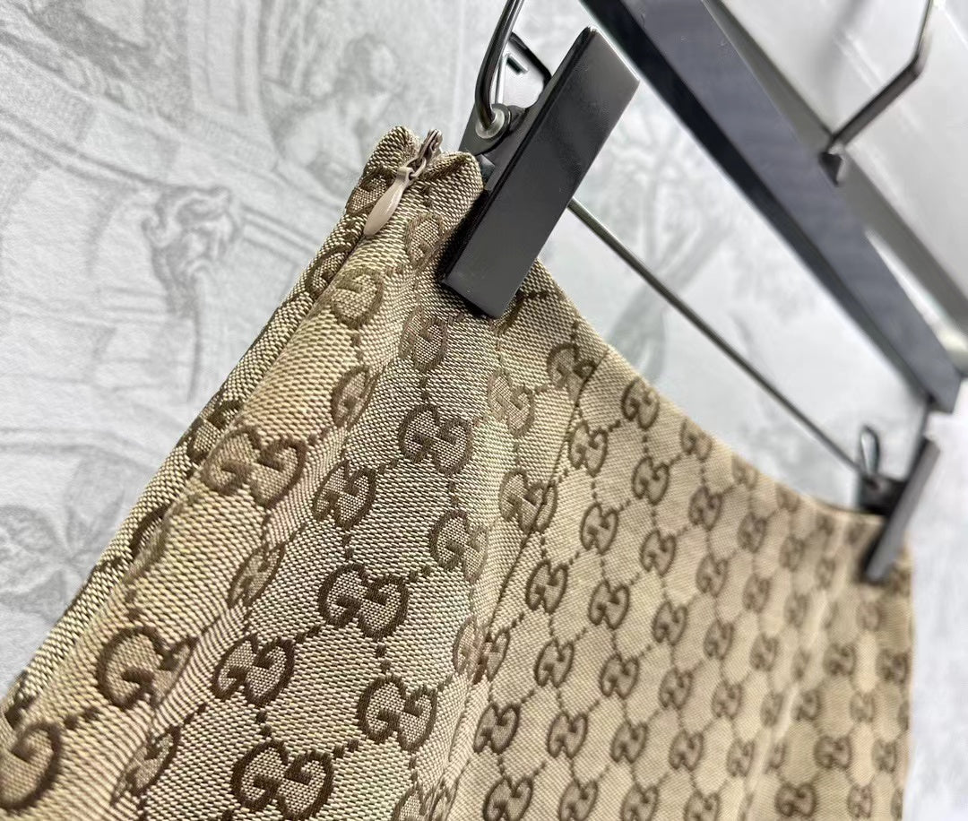 GUCCI Brown Mix Light Green Canvas Mini Skirt With Embroidery