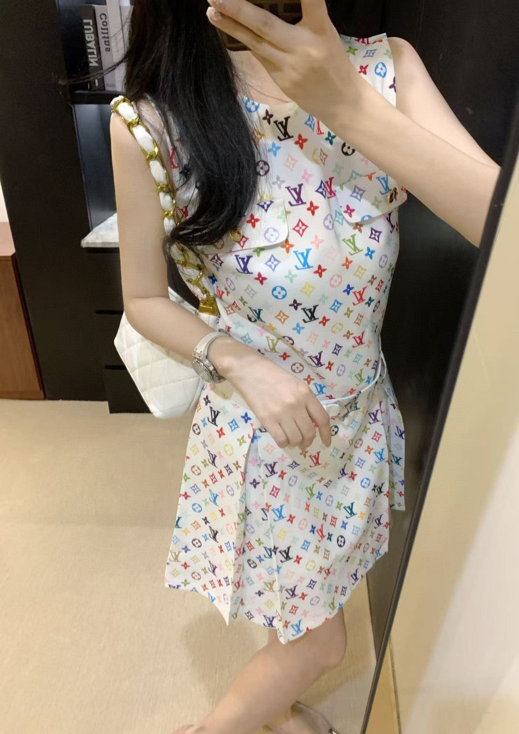 LOUIS VUITTON LV DRESS IN MULTICOLOR MONOGRAM COTTON