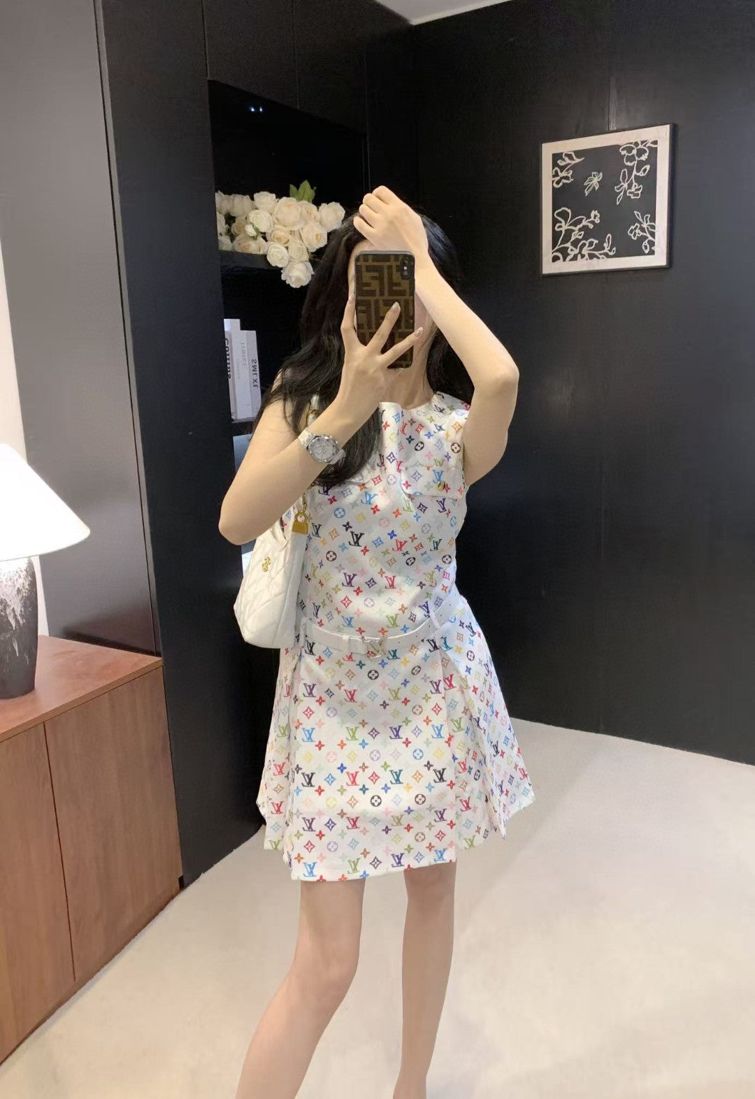 LOUIS VUITTON LV DRESS IN MULTICOLOR MONOGRAM COTTON