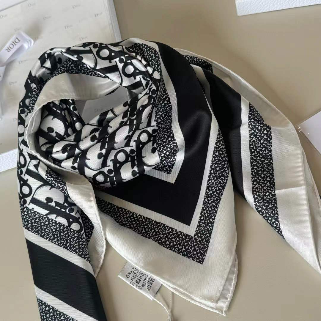 DIOR CD SCARF IN BLACK MONOGRAM PATTERN SILK