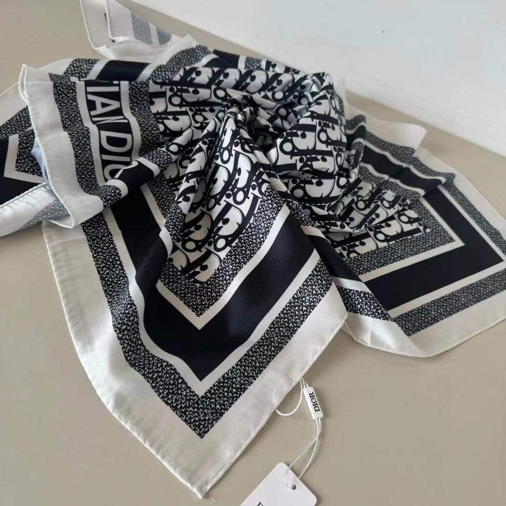 DIOR CD SCARF IN BLACK MONOGRAM PATTERN SILK